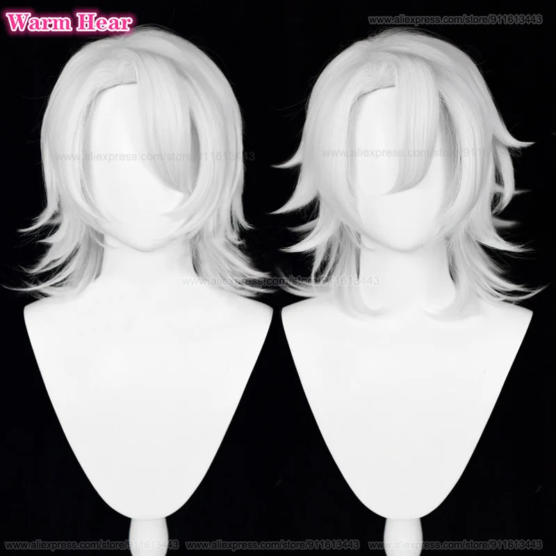 In magazzino parrucca sintetica Uzui Tengen Anime Unisex 40cm argento bianco Cosplay parrucche Anime capelli resistenti al calore parrucche per feste di Halloween