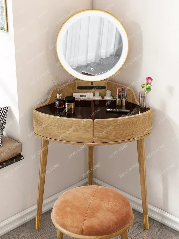 JJBedroom Flip Multi-Functional Corner Makeup Table Nordic Simple Triangle Mini Dressing Table