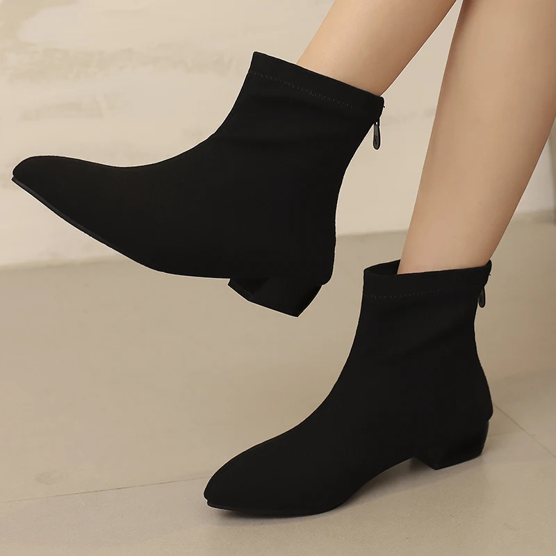 Green Pink Ankle Boots for Women Spring Shoes Autumn Comfortable Socks Short Boot Low Heels Footwear Shoes Ladies Large Size 48 view 3