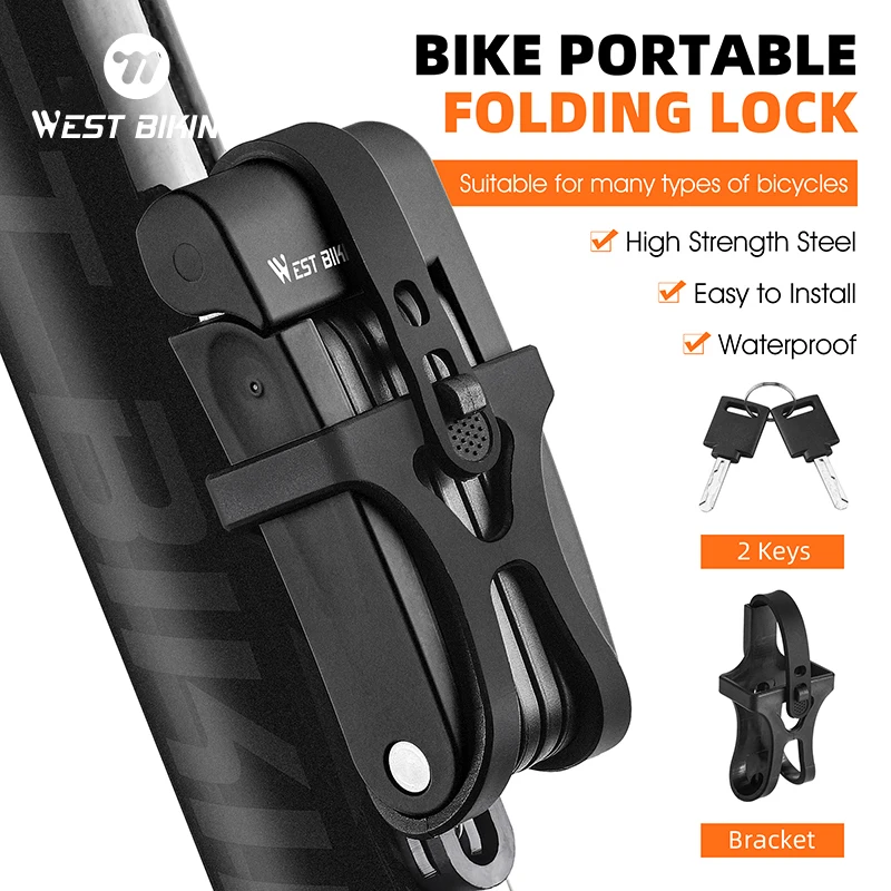 WEST BIKING Portable Bicycle Folding Lock High Strength Durable Stainless Steel Safety Anti Theft Cycling Lock Bike Chain Lock