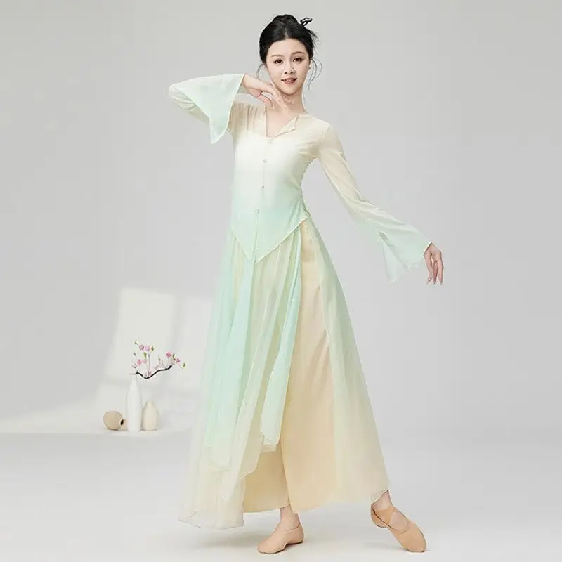 Classical dance costumes, ethereal performance, Chinese style gradient body charm, gauze clothes, training clothes, dance