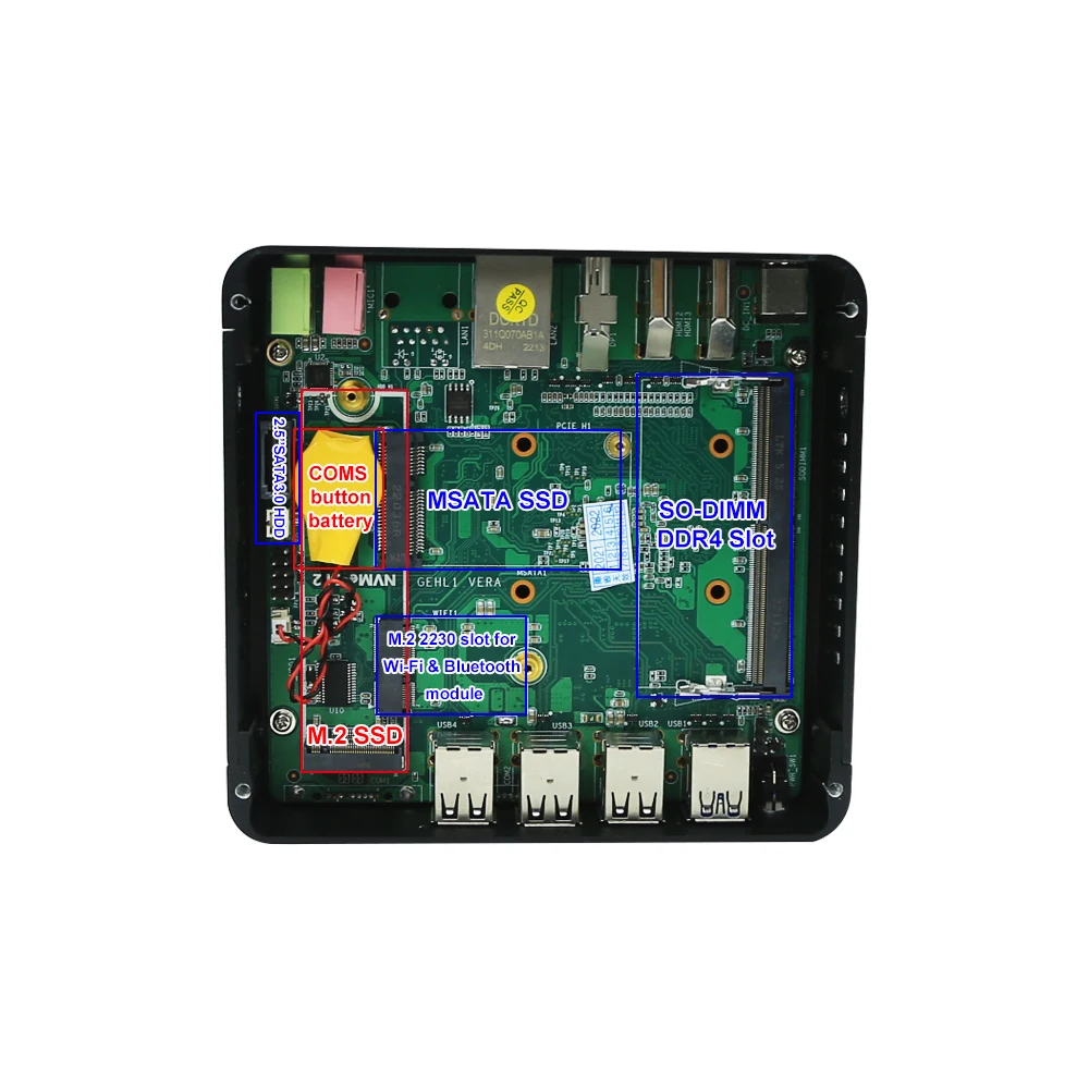 Kantoor Fanless Mini Computer Intel J6412 N100 8xUSB 2xHD DP Triple Display Business Self-Service Kiosk Industriële Wall Mount PC