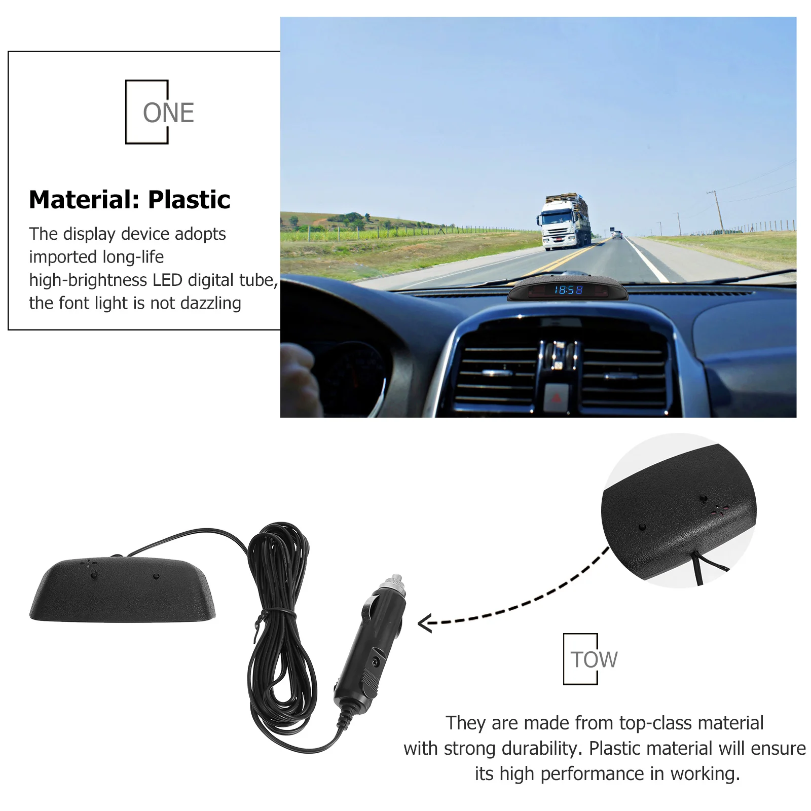 

1Pcs Car Electronic Clock High Precision LED Digital Dash Clock Thermometer Automotive Grade Durable Vehicle Accessory