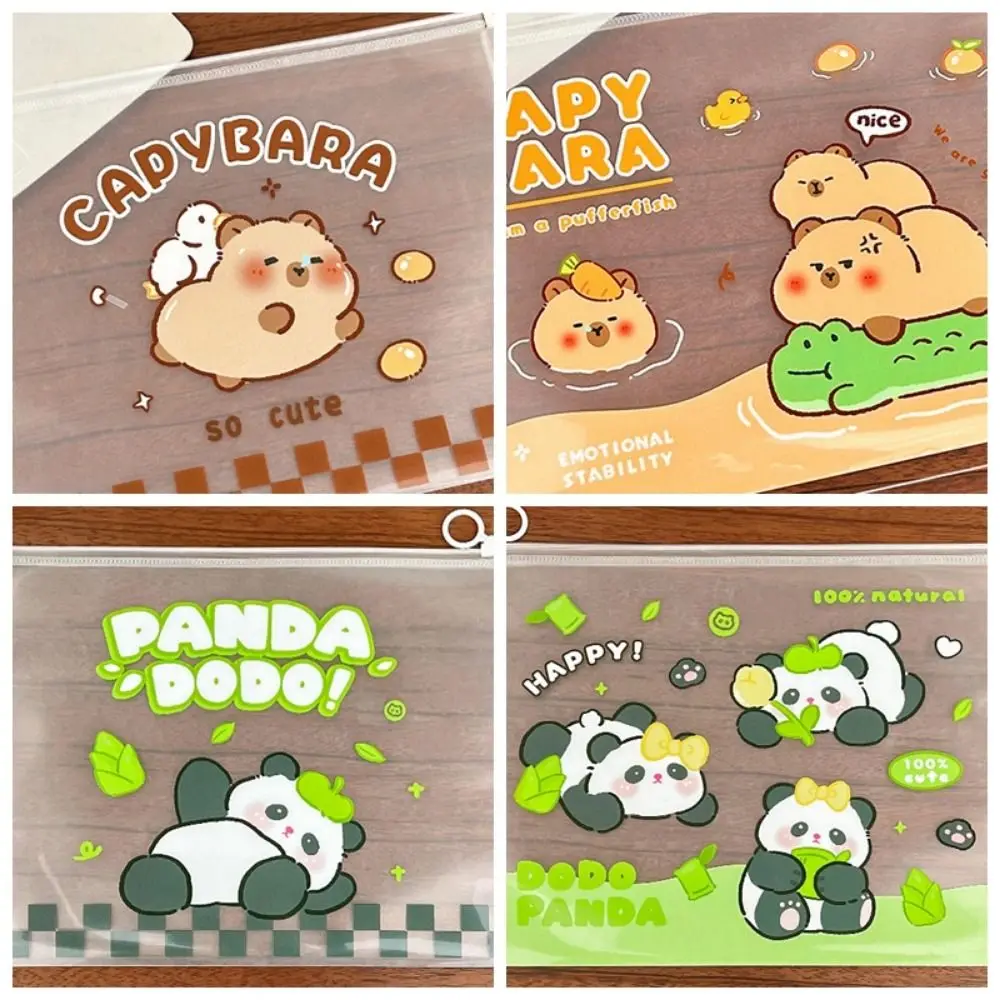 PP Capybara File Bag Large Opening Waterproof Paper Storage Bag Transparent and Visible Light and Portable Zip File Bag