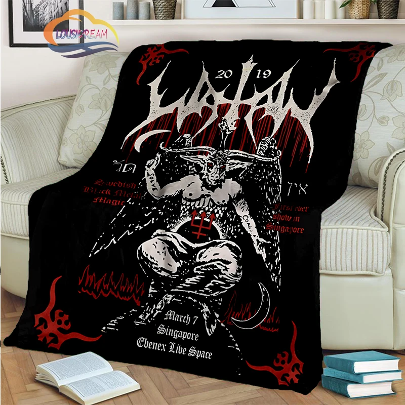 Satanic Skull Inverted Pentagram Blanket -Goat demon Baphomet Flannel cashmere blanket-Gothic  Portable Warm