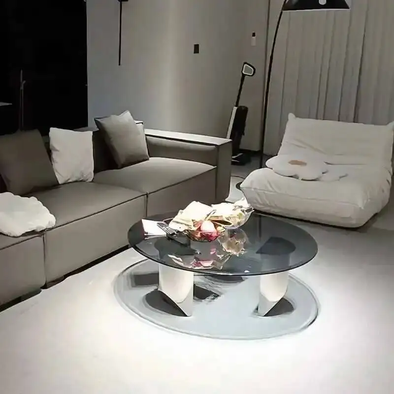 

Italian Light Luxury Tempered Glass Coffee Table, Modern Home Dining Table, Creative and Simple Round Table
