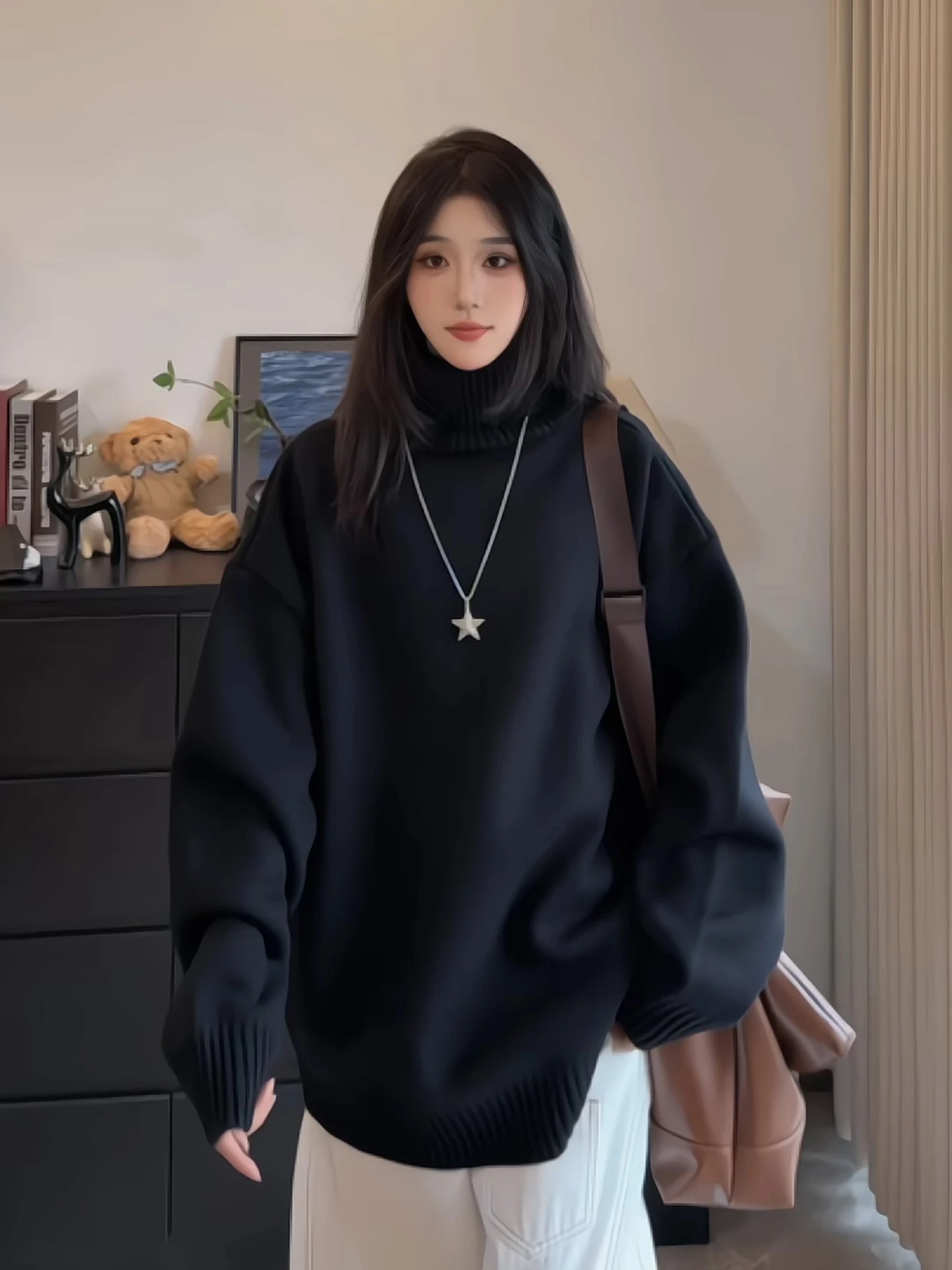 

Cleanfit High Collar Fce Lined Knitwear Bla Men Women Sle Autumn Winter Loose Fit Comfortable Base Layer Coat