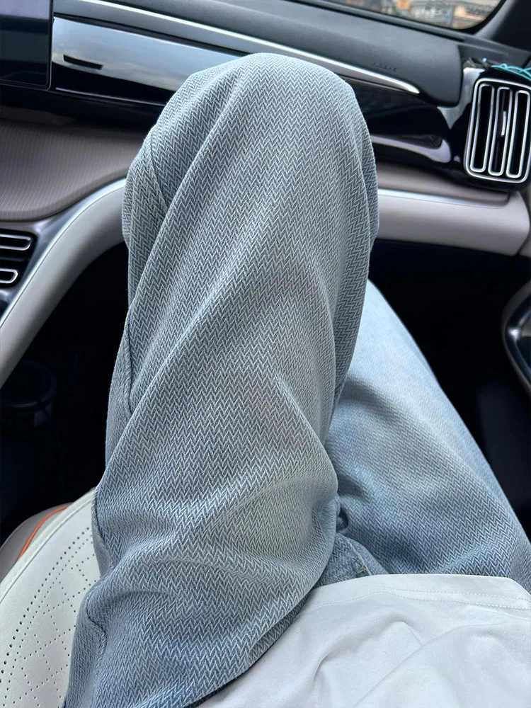 

Light Blue Galaxy Print Men's Summer Thin Straight Leg Jeans Retro American Sle Loose Wide Leg Pants Youth Faion Cotton B...