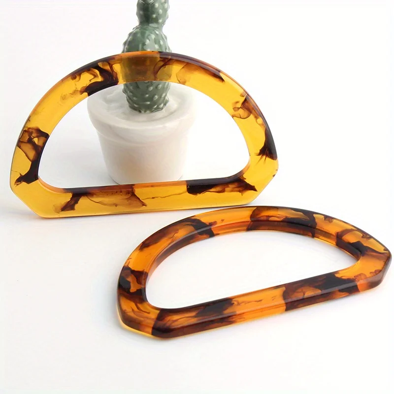 2PCS D-shaped acrylic tortoise shell handle Beach woven bag handle DIY handmade bag accessories beach bag resin D-shaped handle