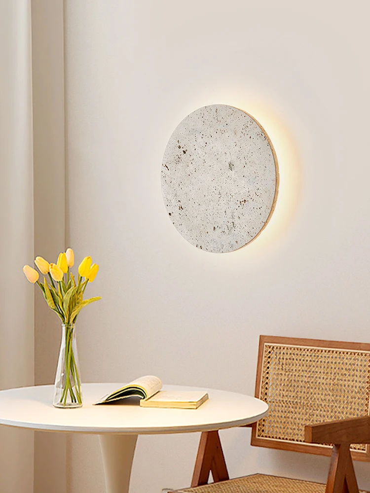 japones folha redonda design led lampada de parede simples sala lampada de cabeceira natural amarelo cave stone villa corredor decoracao 01