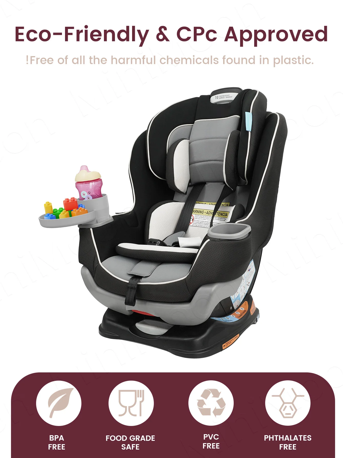 3-in-1 Travel Feeding Tray for Kids, Expandable Snack Organizer with Rotating Cup Holder & Coaster, Fits Car & Stroller - view 3