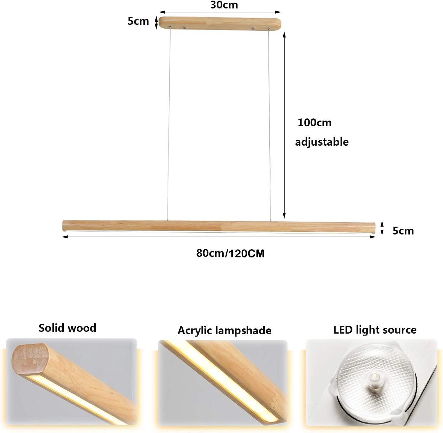 Lampu gantung LED, lampu gantung kayu, lampu meja makan, lampu langit-langit dapat diredupkan, lampu kayu untuk restoran, kantor, ruang tamu, dapur