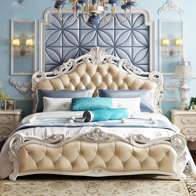 

Princess Headboard Modern Bed Hand Carved Master Wood European Style Bed White Storage Muebles Para Dormitorio Nordic Furniture