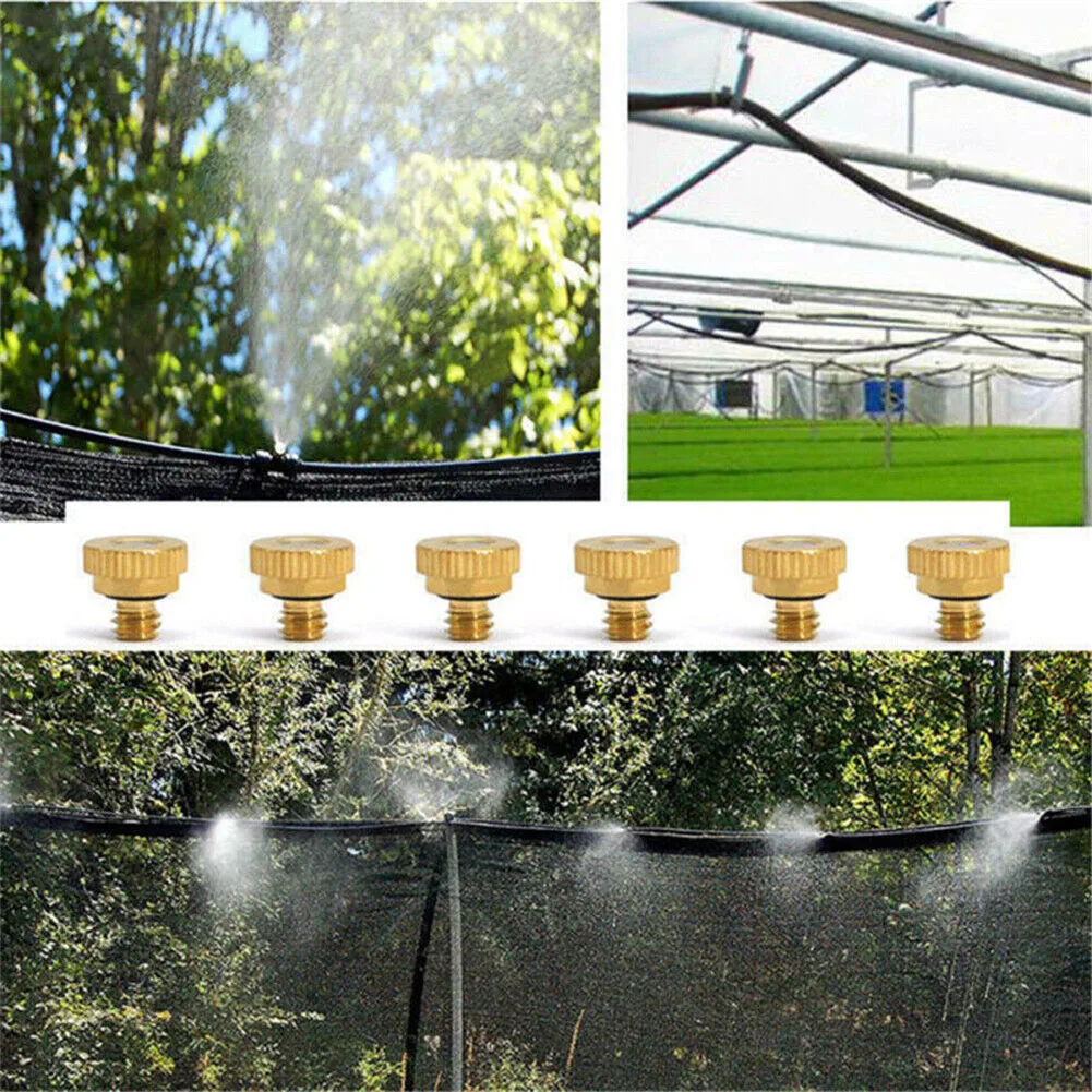 

Brass Misting Nozzles 10 Pieces for Garden Sprinkler with Stainless Steel Orifice for Cooling and Landscaping Applications