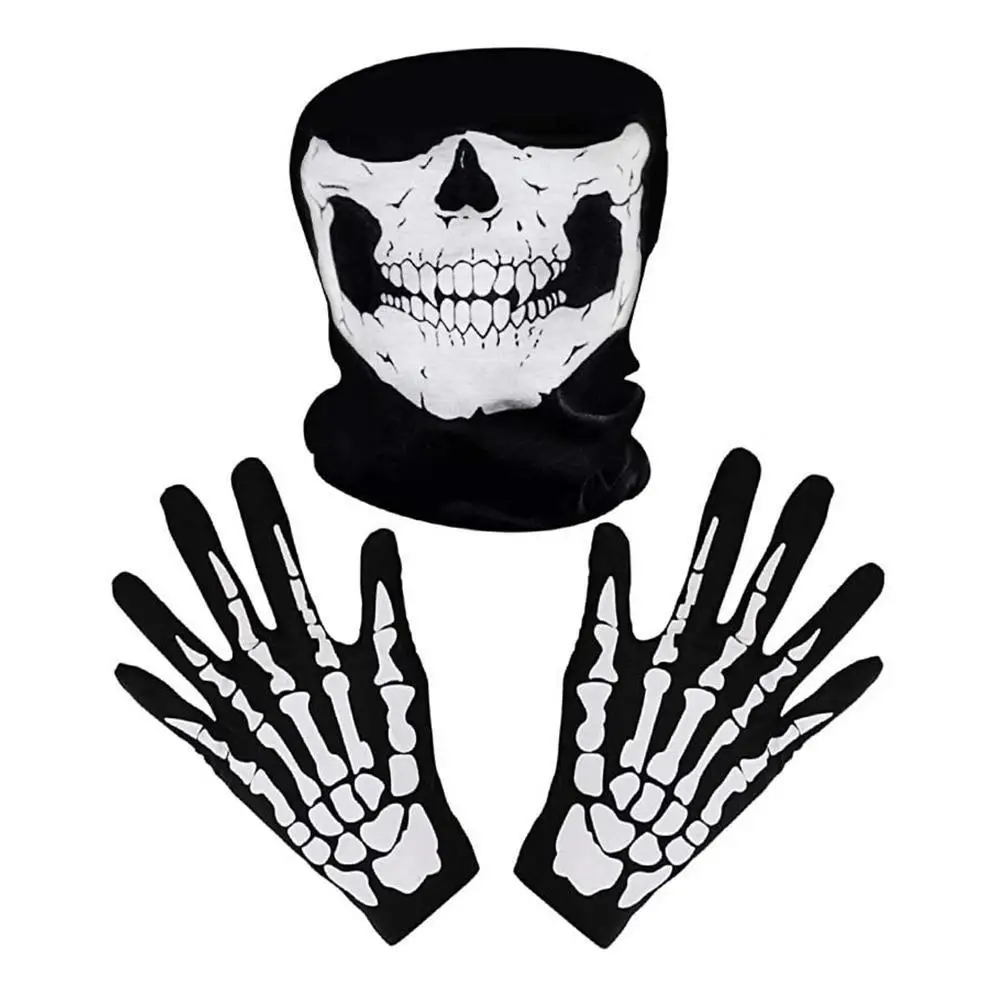 Halloween Skeleton Gloves Costume Spooky Grim Reaper Mask Cosplay Horror Party Scythe Costume Adult Child