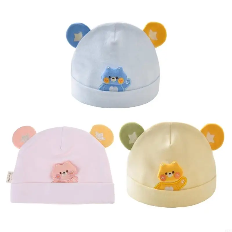 C63C Baby Winter Warm Hat 0-3 Months Newborns Cartoon Bear Bonnet Soft & Breathable Fetal Caps Windproof Headwear for Infants