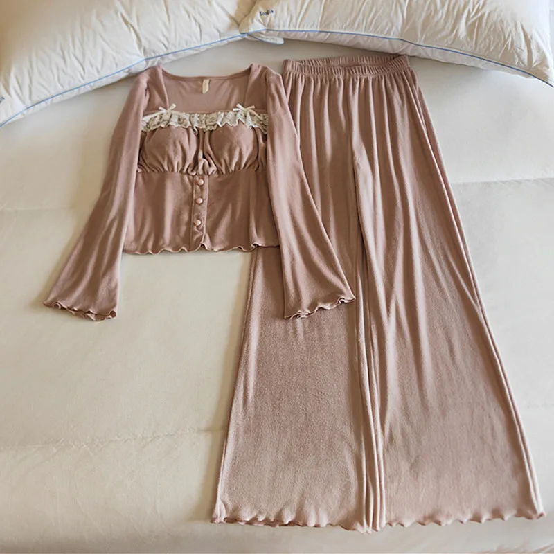 

Пижама Femme Ensemble New Island Бархатная теплая зимняя ночная рубашка на груди Толстая женская пижама с брюками Элегантный женский домашний костюм