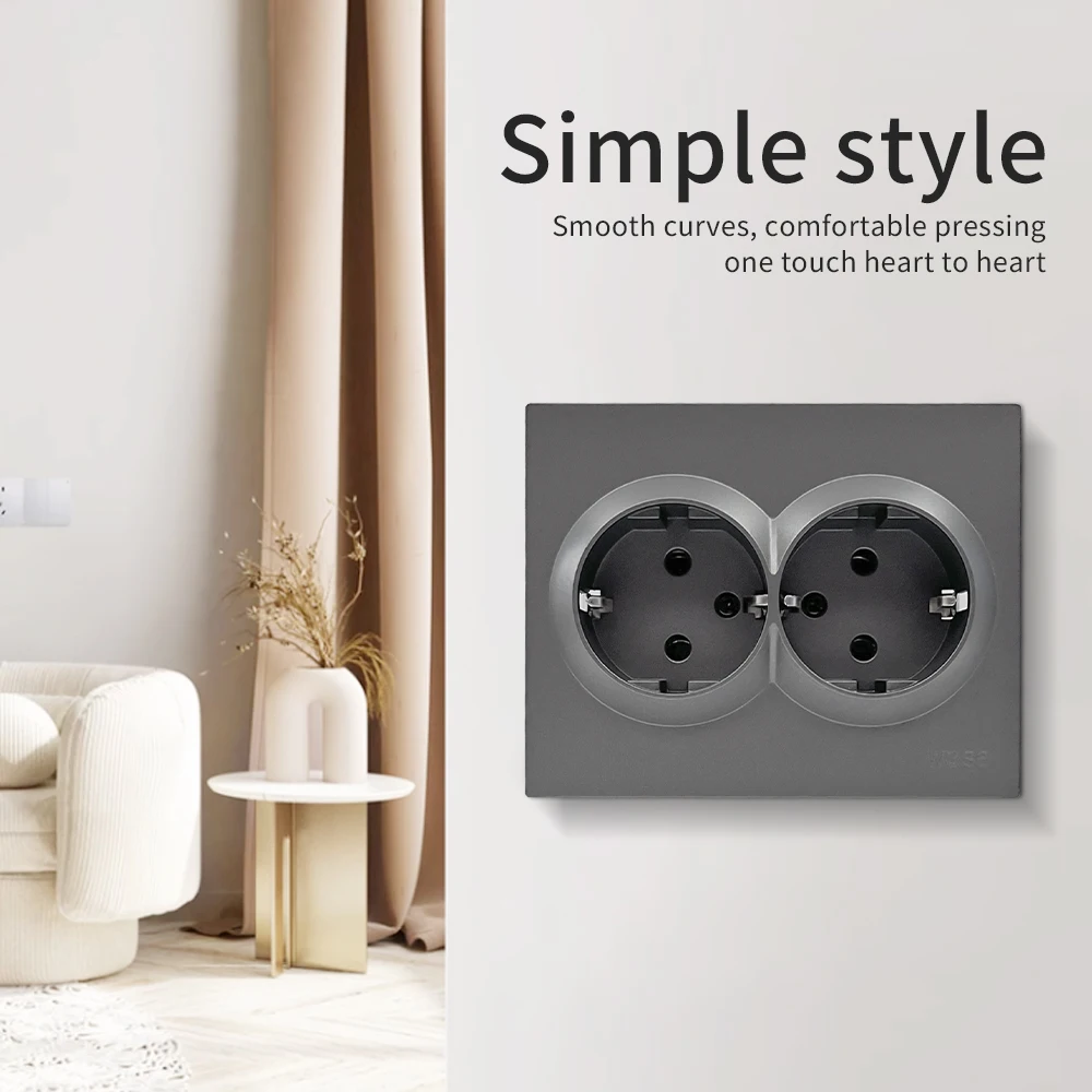 สีเทาพร้อมพื้นดินสีคลาสสิกพลาสติก AC ปลั๊กไฟฟ้าปลั๊กไฟ 250V EU มาตรฐานผนังฝังพื้นสารหน่วงไฟ