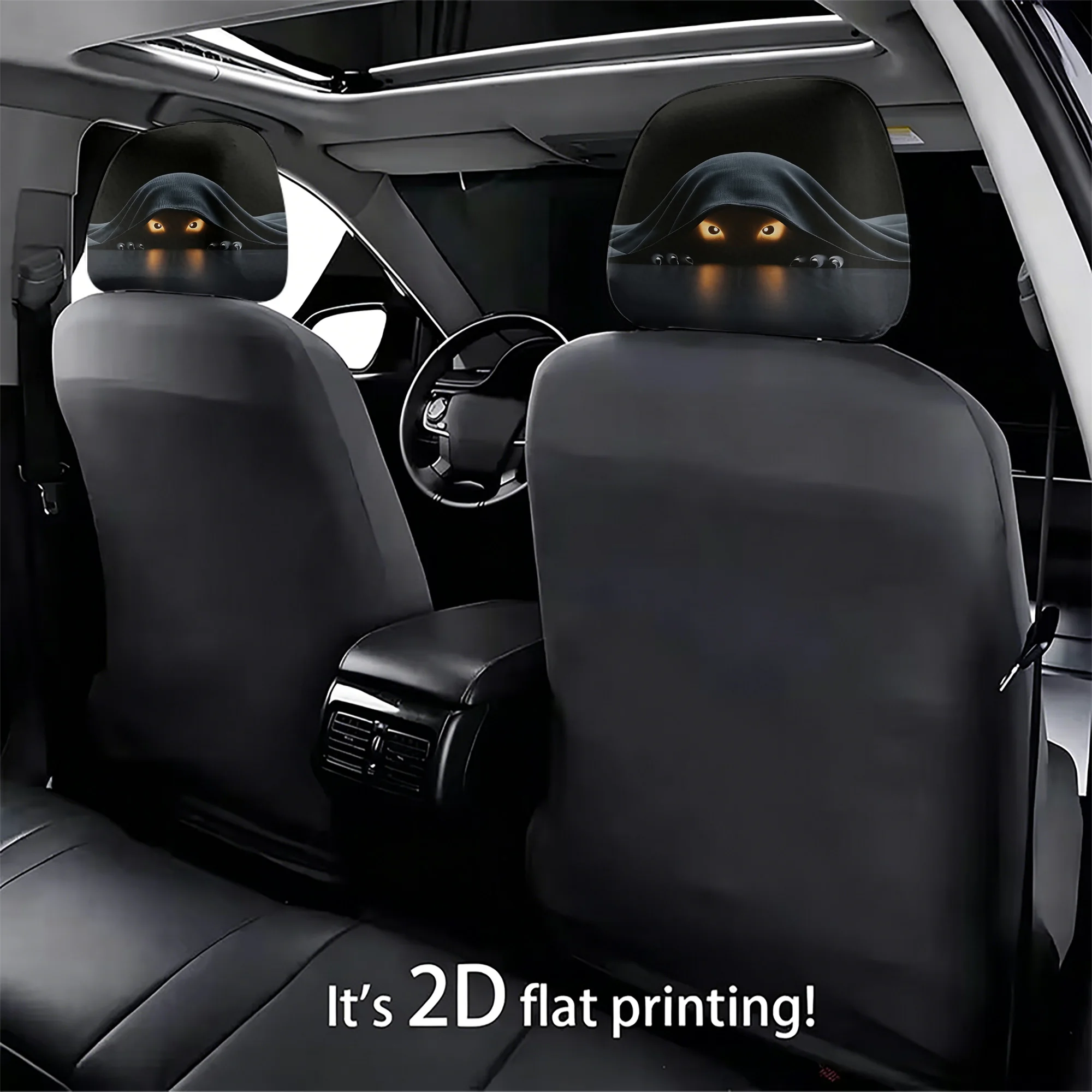 2pcs mysterious-eyed monster-patterned car headrest covers to add a touch of eerie atmosphere to your car interior. Filling not