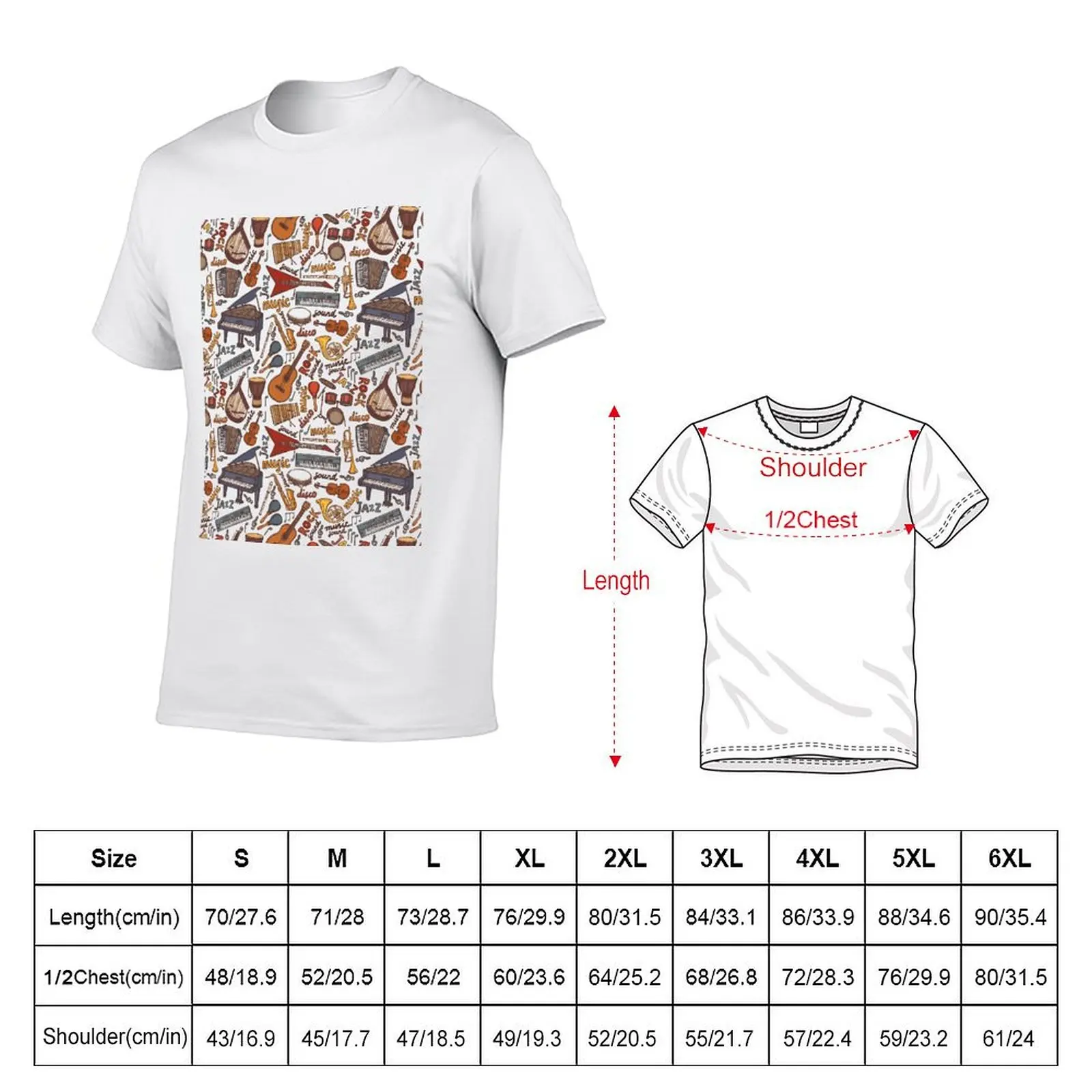 Harajuku Motion Graphic T-Shirt, Band Instruments, Seamless Music Pattern, A Line Dress, Viagem T-Shirts, EUA Tamanho