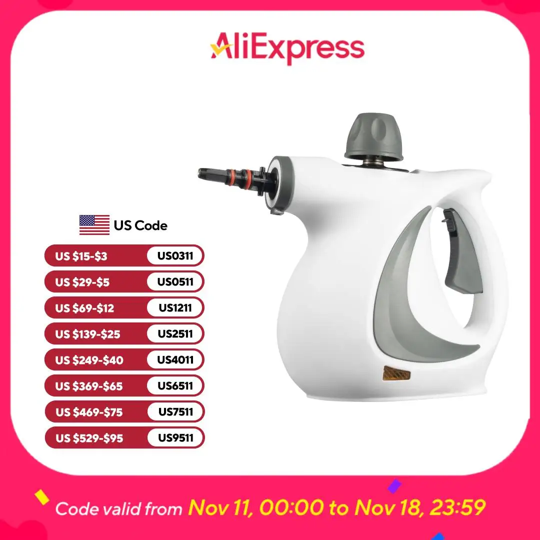 3.0Bar Handheld Steam Cleaner,11.83oz Tank & 10-15min Continuous Steam, 5 Interchangeable Nozzles for Multi-Surface Cleaning