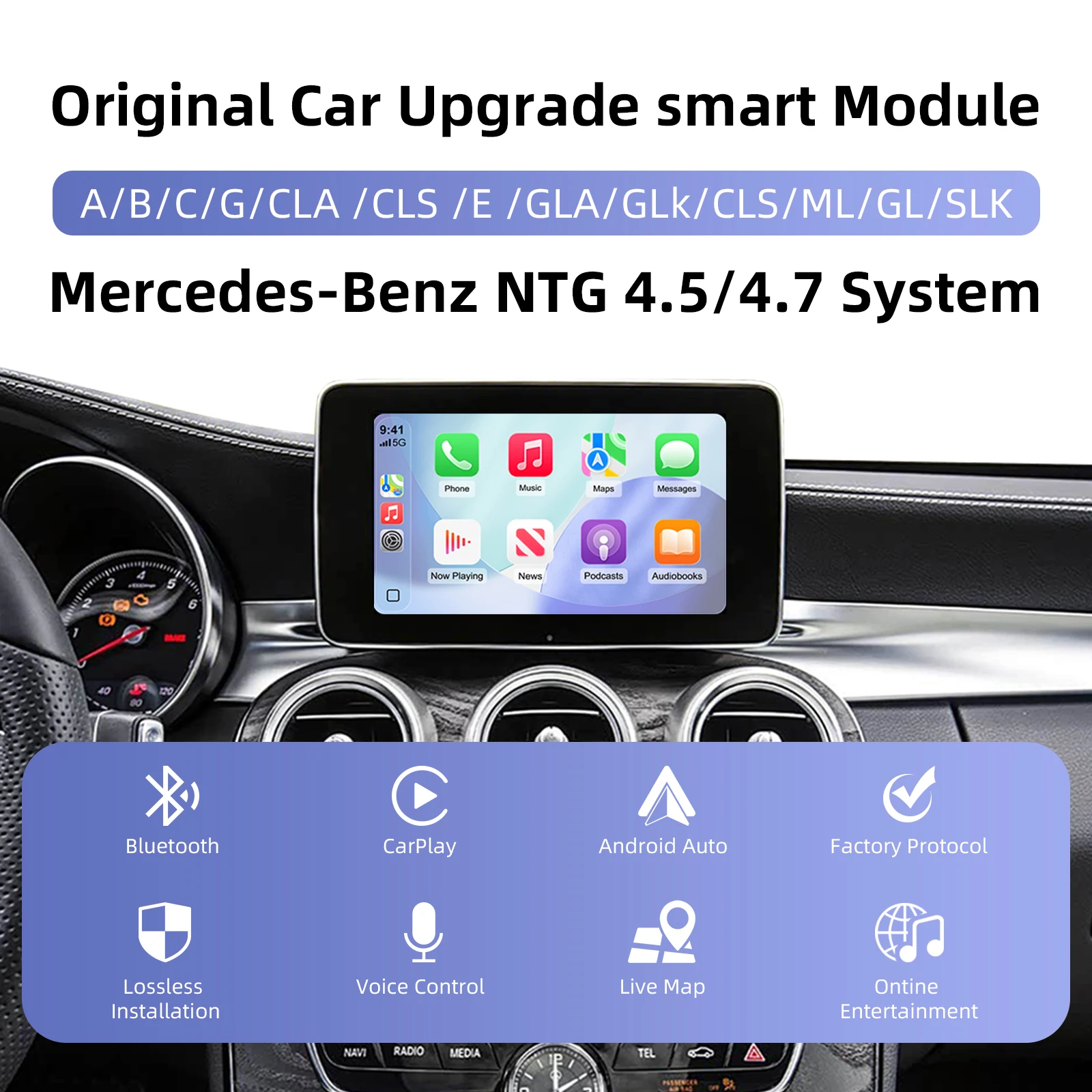 Wireless CarPlay Android Auto Retrofit Kit Decoder Box CarPlay Interface for Mercedes Benz NTG 4.5 4.7 COMAND System 2011-2015