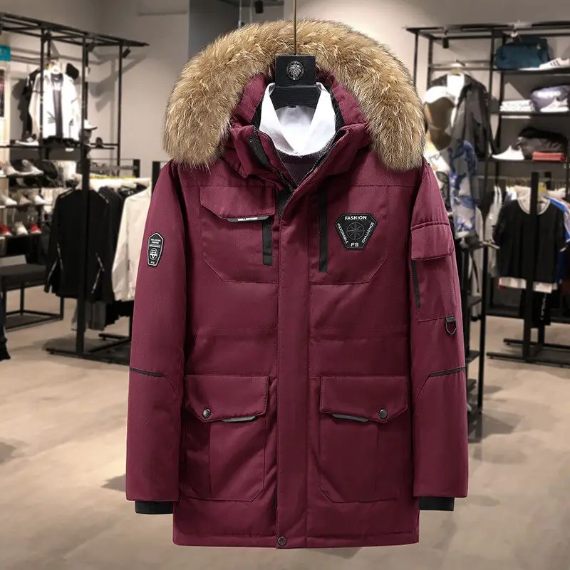 

Men's Winter Outdoor Thiened ort And Mid-Length Coat with Fur Collar Casual Daily Du down Jaet Loose Fit Pure Color