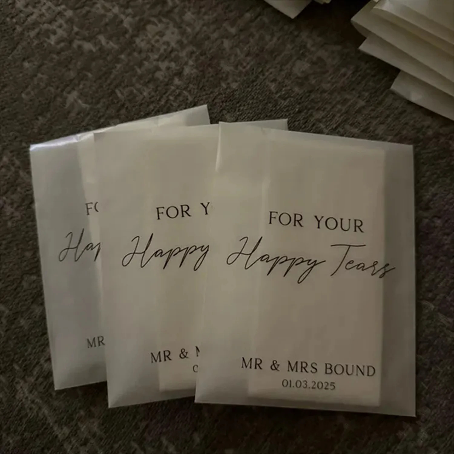 Happy Tears Wedding Tissues Packets 100% Biodegradable Glassine - Empty Wedding Tissue Bag Personalised Wedding Confetti Favours