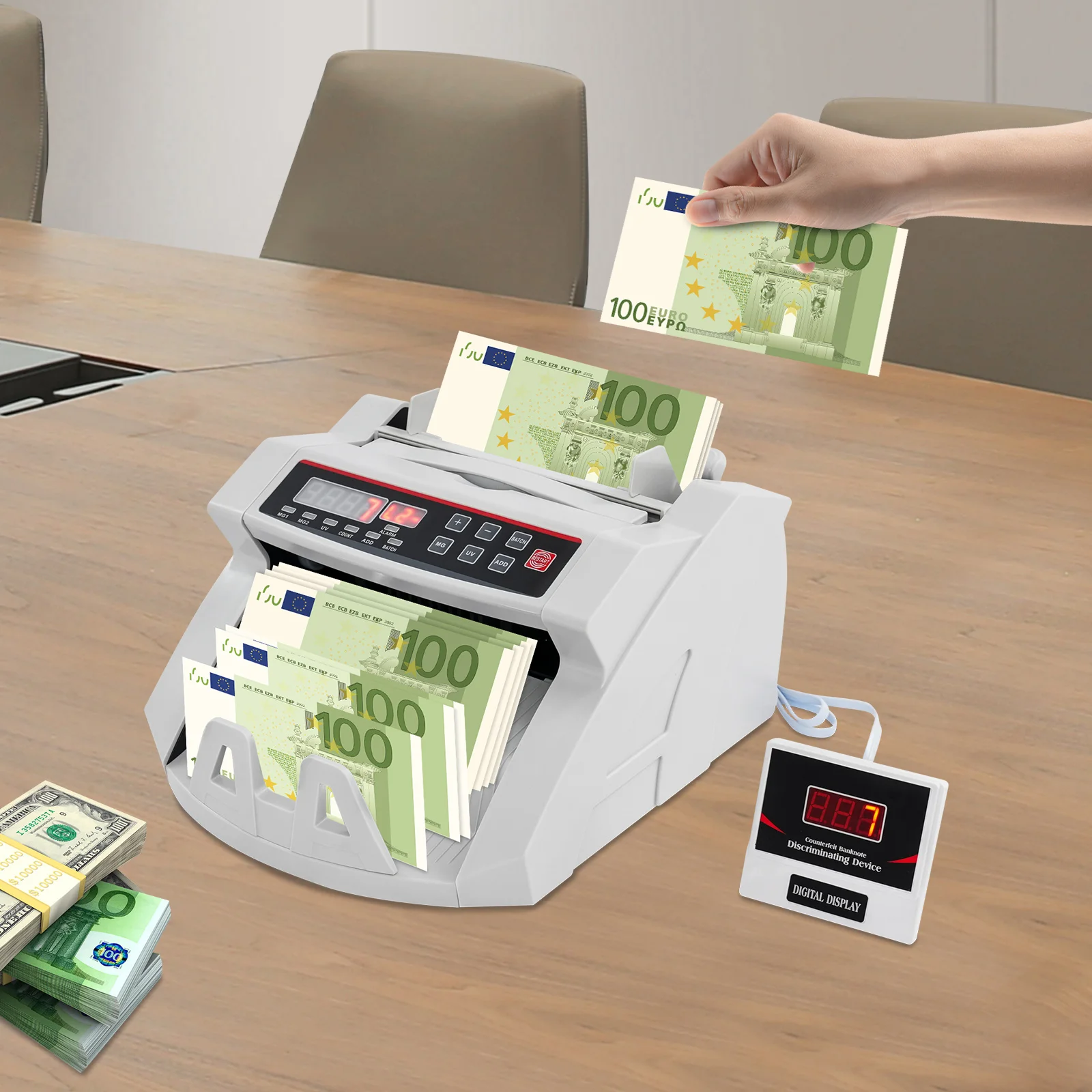 آلة عد العملات متعددة الجنسيات، آلة عد الأموال المحمولة، شاشة LED عالية السرعة 900 قطعة/الدقيقة #2
