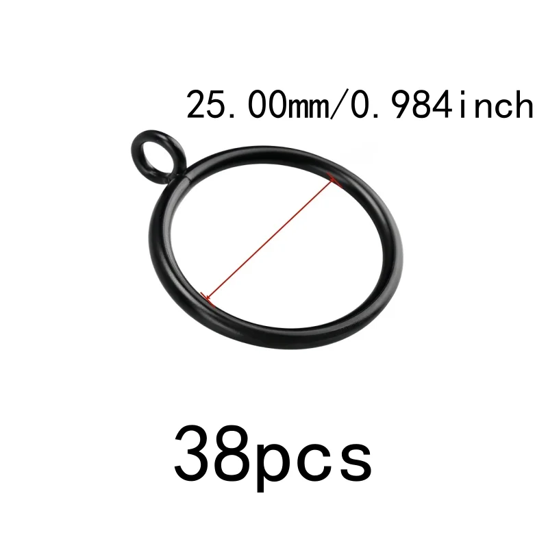 38 pcs 25mm Metal Window Curtain Rings, Easy Install Simple Hang, suitable for Bathroom Shower Panel, Black Iron Material