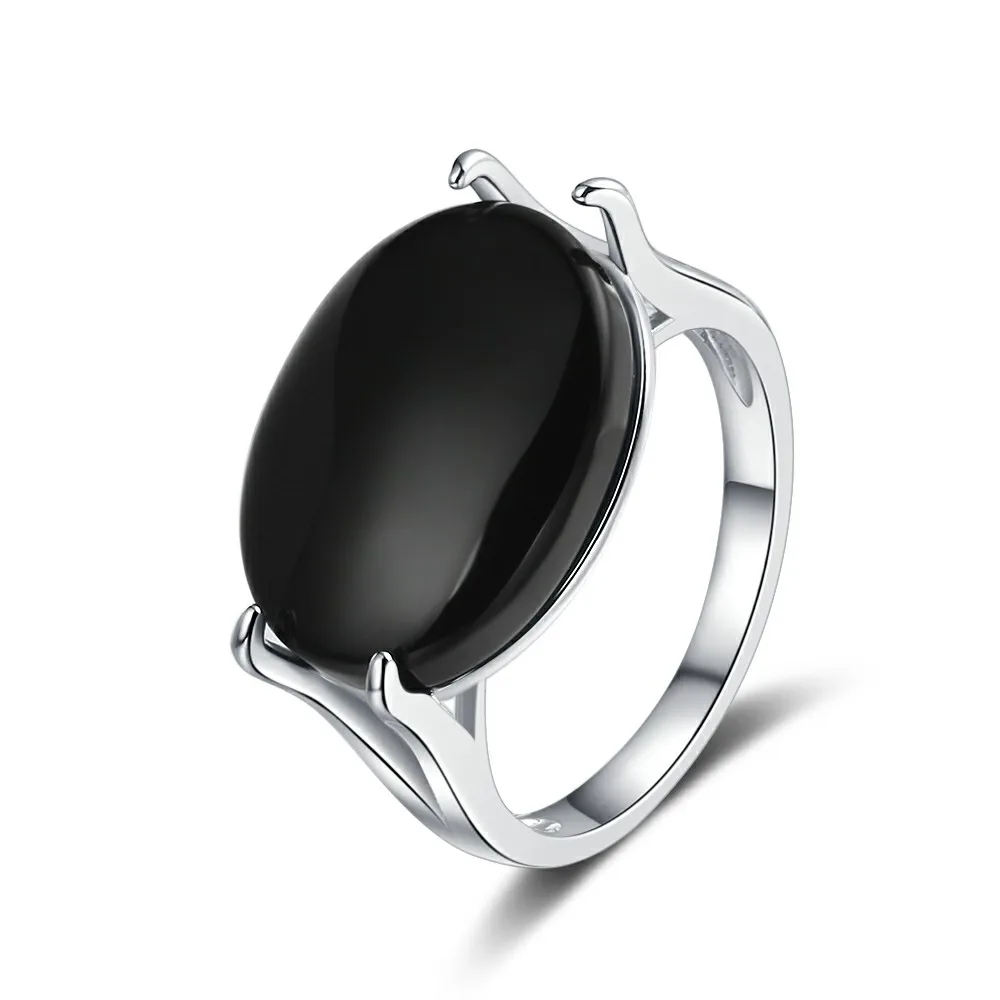 925 Sterling Silver Jewelry Ring Natural 13*18mm Oval Big Black Agate Stone Vintage Ring For Women Party Gifts