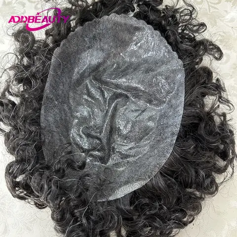 Water Curly Human Hair Wig for Men Thin Skin Male Toupee Human Hair Full PU 0.14cm Man's Wigs Capillary With Knots Natural Color