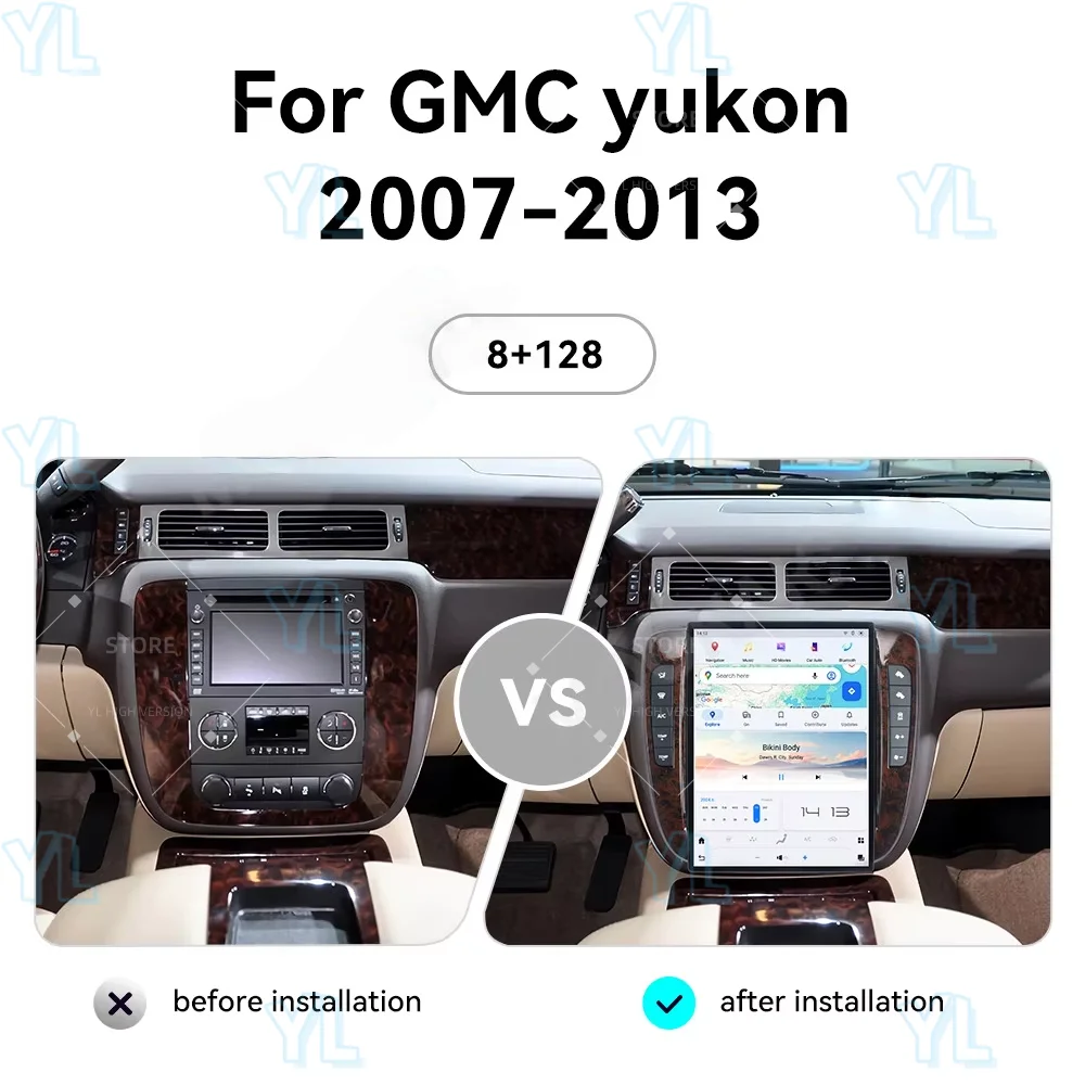 LY ترقية جديدة راديو السيارة أندرويد 13.0 لسيارة تشيفي سوبربان تاهو 2007-2013 Carplay نظام تحديد المواقع والملاحة الوسائط المتعددة فيديو مجموعة رقمية