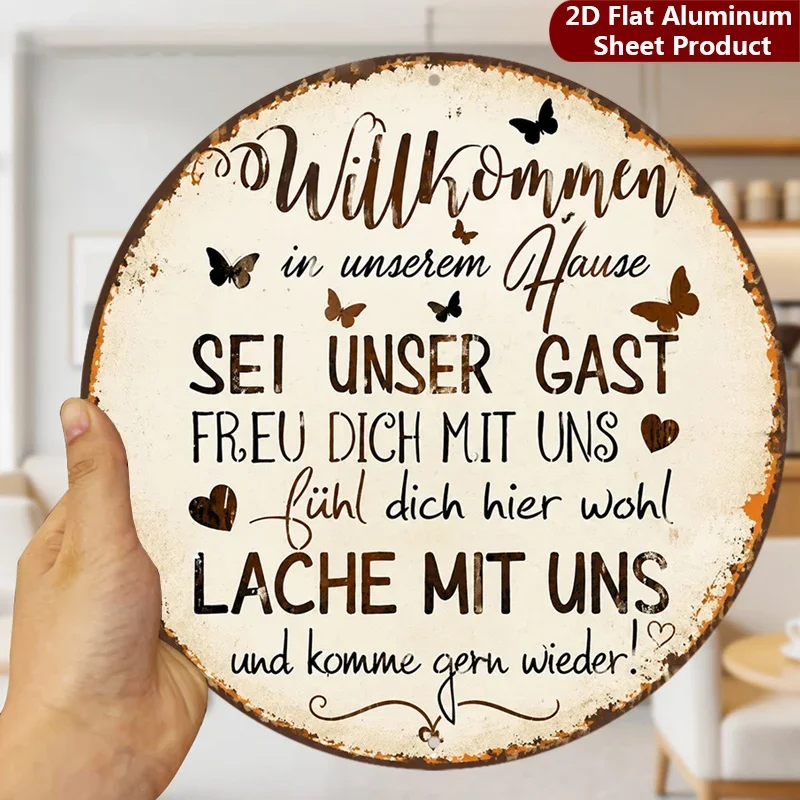 2D flat, 1 piece pack, German proverb sign, rustic style welcome metal wall decor, charming text decor sign, suitable for garage