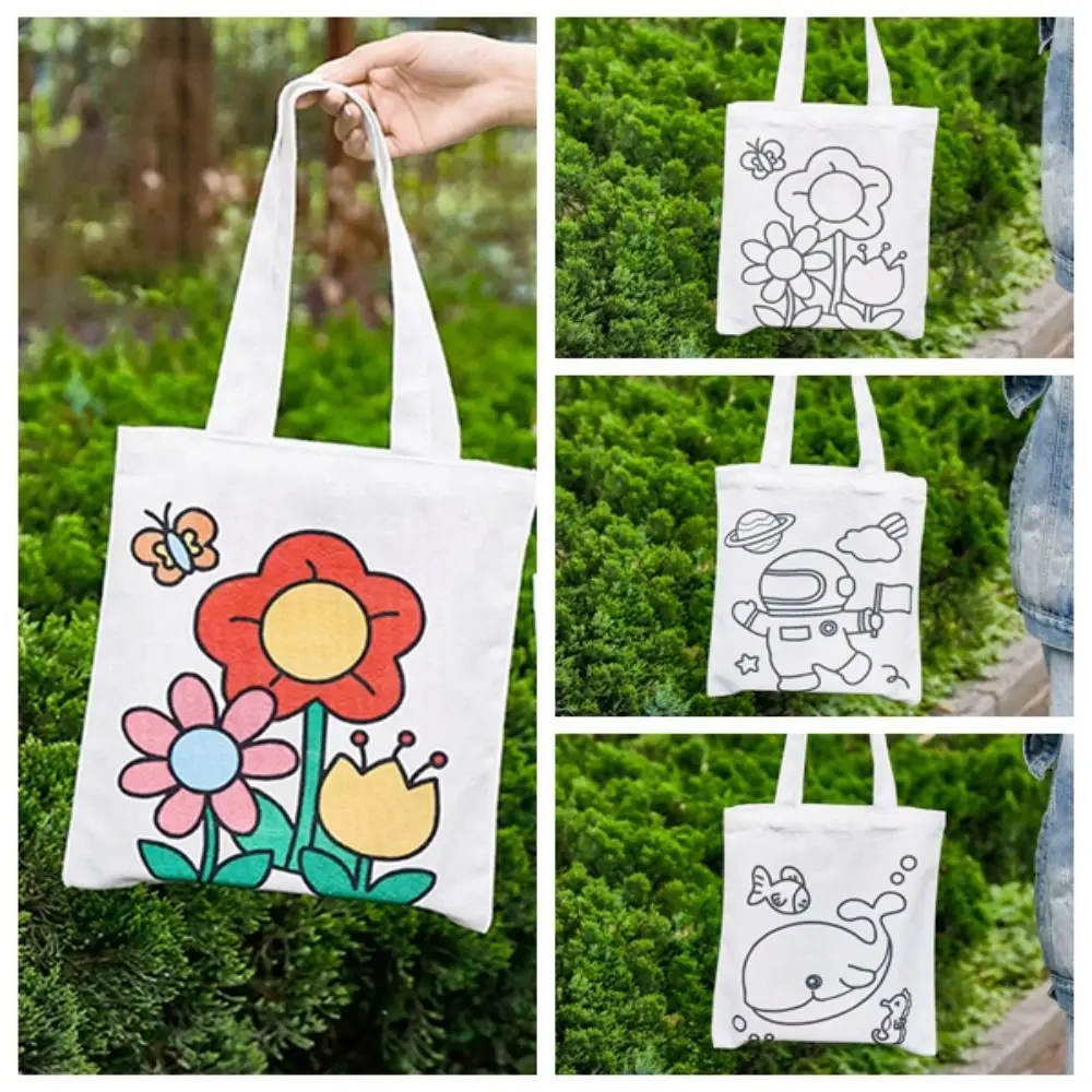 Small Gift Painting DIY Graffiti Canvas Bag Reusable Durable Cartoon Tutorial Bag Large Capacity Thickened Tote Bag Student