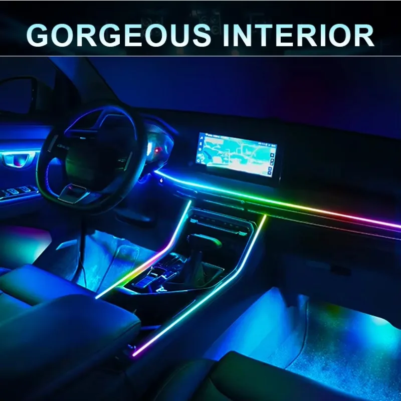 

APP Controlled RGB LED Ambient Strip Light for Car Interior 64 Color 10 in 1 Acrylic Guide Decorative Lamp 12V Universal DIY Kit