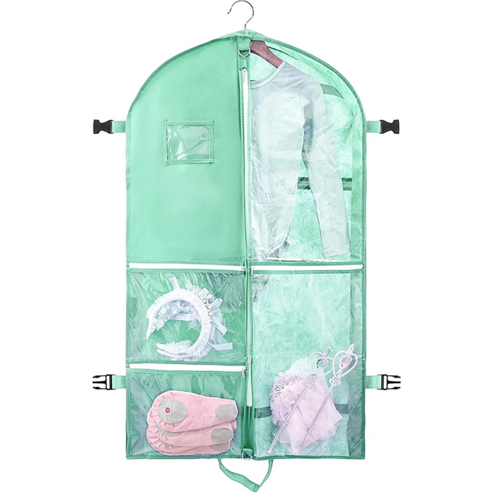 Garment Bag with Multi Pockets Foldable Suit Bag for Travel Dance Costume Bag with Clear Window for Kids Dance Suit Dress Coat