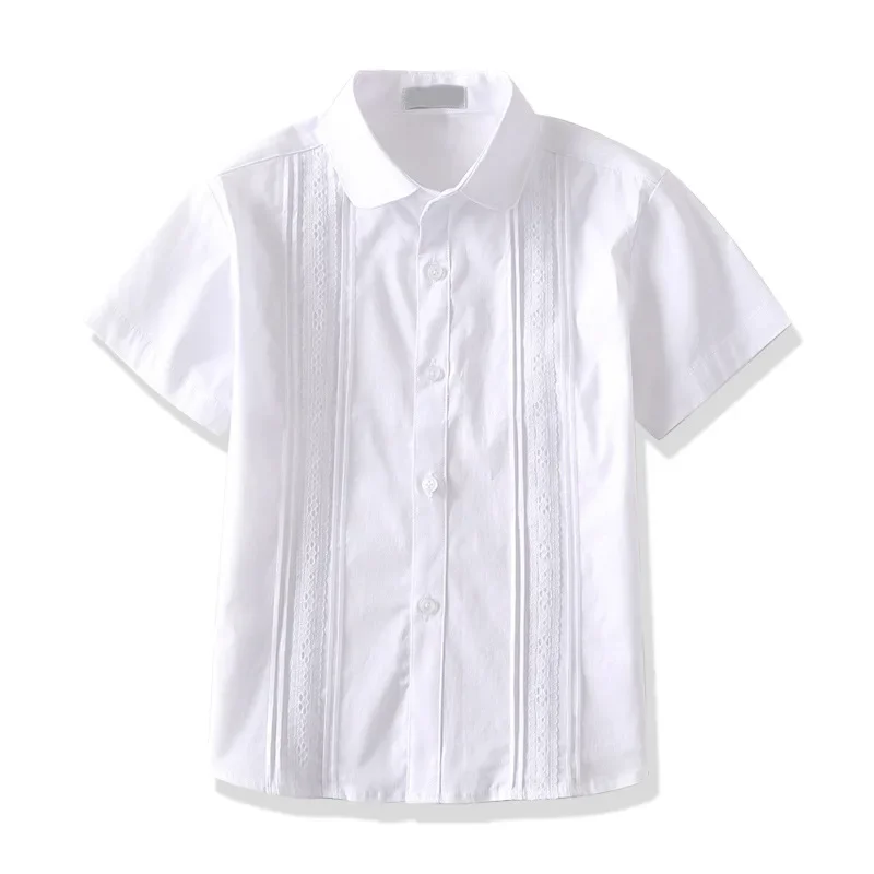 Fashion Teenage School Uniform White Blouse Girl Cotton Summer Short Sleeve Shirts Turn-down Collar Kids Clothes Girls 4 8 16Yrs