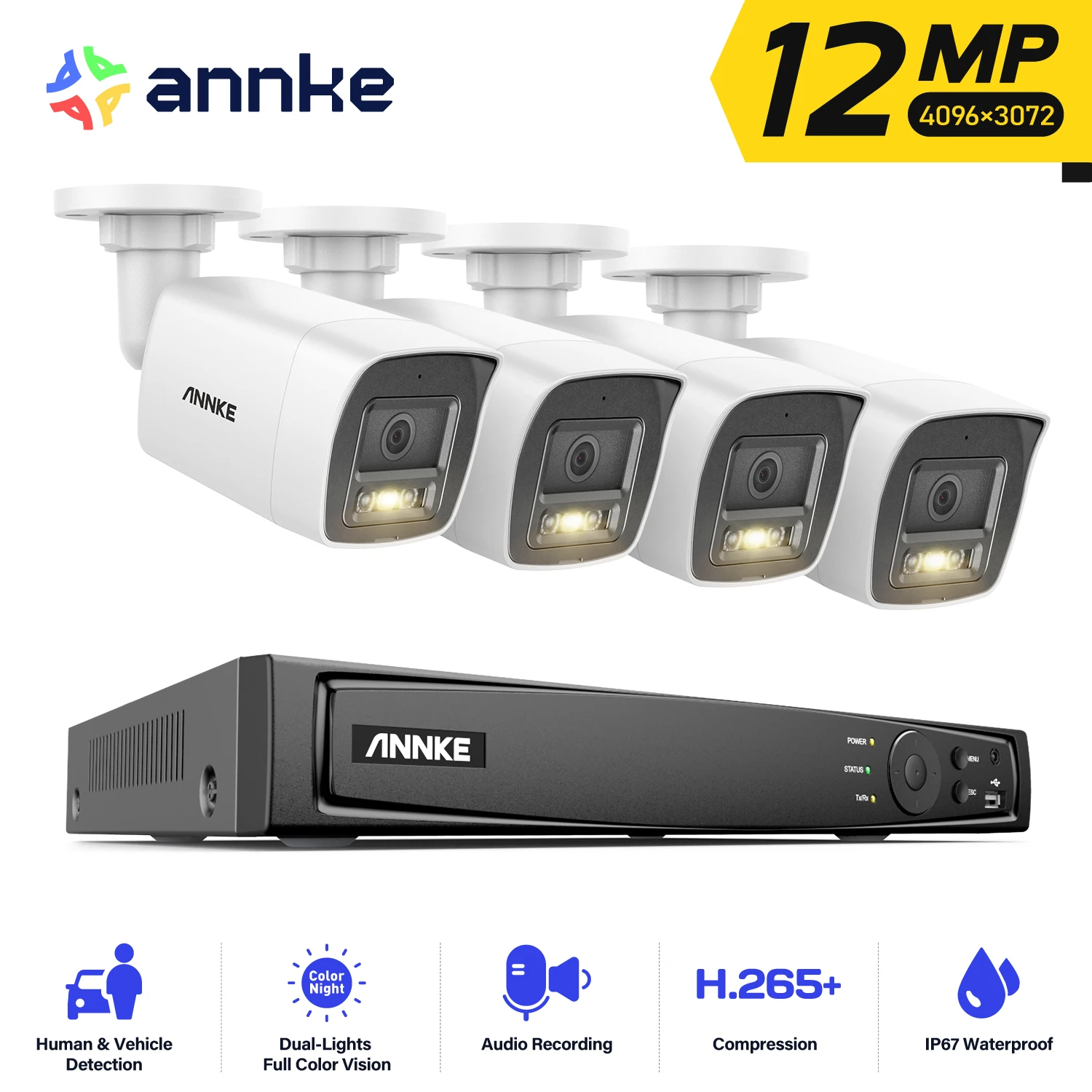 annke sistema de camera de seguranca ultra hd poe nvr microfone embutido dupla cor de luz visao noturna conjunto de vigilancia por video cctv 12mp 01