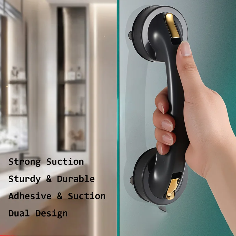 Suction Cup Grab Bar for Bathtub Glass Door Non Slip Shower Handle No Drilling Bathroom Safety Armrest Grip Support Elderly