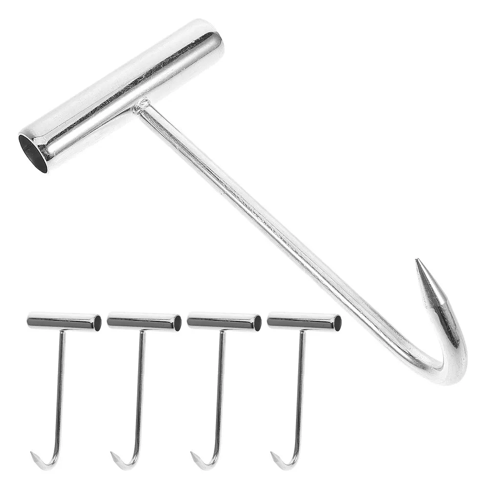 T-Shaped Stainless Steel Meat Hook Set – 5pcs Boning & Butchering Tool for Home, Hunting, Hanging & Processing