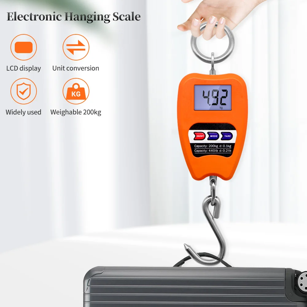 200kg 50g Digital Crane Scale Industrial Hanging Scale Heavy Duty Weight Hook Scales Electronic Kitchen Luggage Fishing Weighing