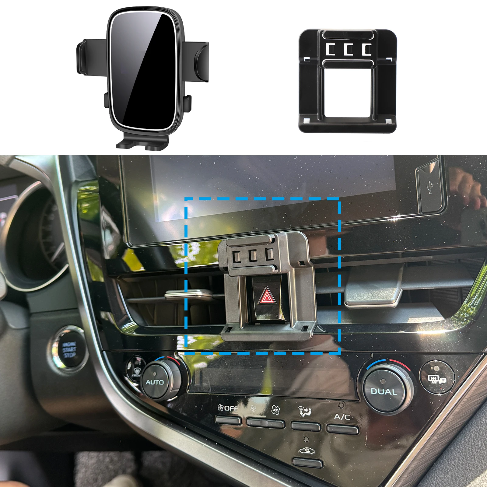 

Подходит для Toyota Camry XV70 2018 2019 2020-2023, индивидуальный держатель для телефона, крепление на приборную панель, основание экрана, без дрели, автомобиль ​ ​ аксессуары