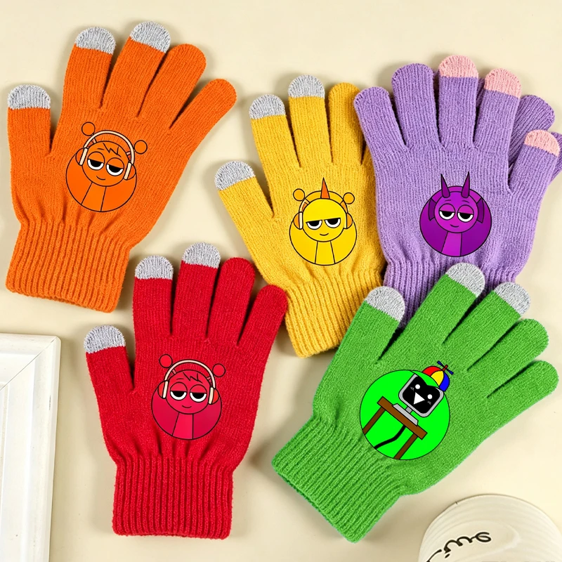 Game Sprunkis Winter Warm Children Gloves Cartoon Print Cold Resistant Five-finger Touchscreen Gloves Boy Girl Hand Warmer