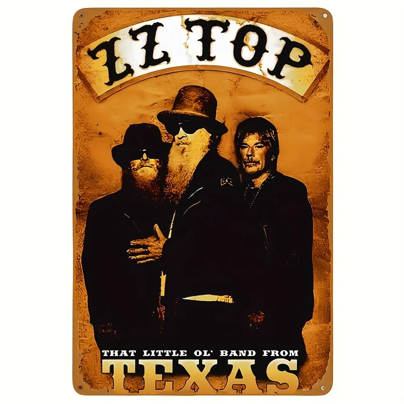 ZZ Top Band Vintage Metal Tin Sign,  Multifunctional Wall Art Decor for Home, Bar, Garage, Farmhouse, Cafe, Garden - Easy Hangin
