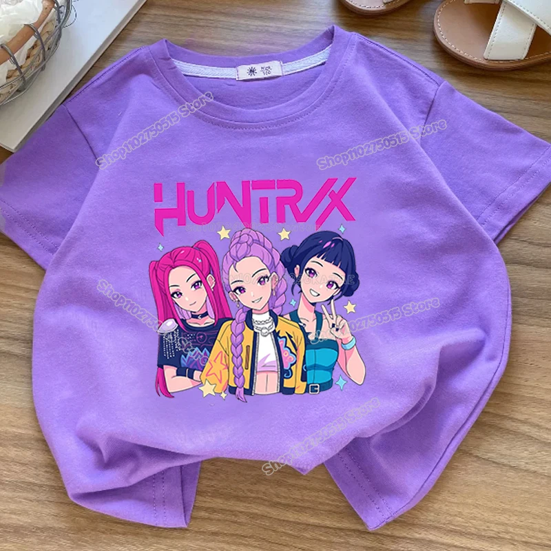 Summre Girl KPOP Demon Hunters Kleidung Rumi Mira Zoey Kurzarm-T-Shirt für Kinder, Sommer, lässige Oberteile, Cartoon-T-Shirt aus Baumwolle für Kleinkinder