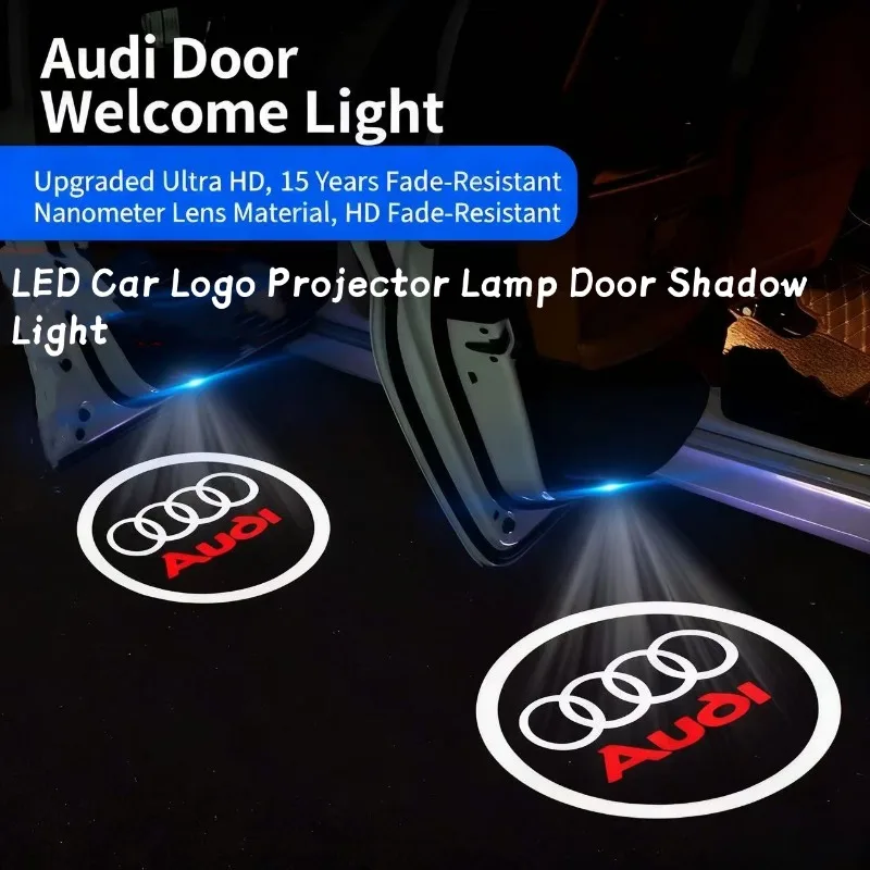 Led باب السيارة ترحيب ضوء شعار مصباح إسقاط لأودي A5 A6 C5 C6 A3A4 B5 B6 B7 B8 B9 A7 A8 Q7 Q5 Q3 RS TT sline quattro