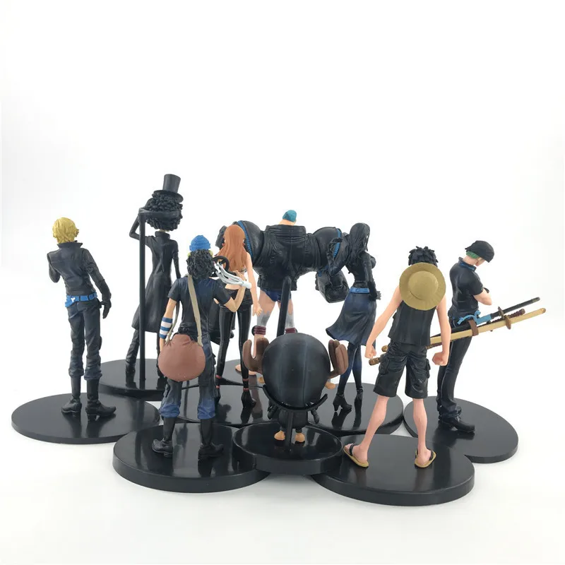 Set de 9 Figuras de Anime de Color Negro y Dorado, One Piece, Luffy, Zoro, Sanji, Nami, Brook, Figuras de Acción Coleccionables, Modelo de Juguete, Regalos