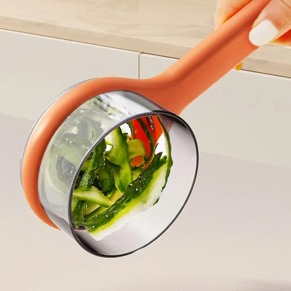 Creative Round Vegetable Fruit Peeler with Long Handle Fruits Straing Peeling Knife With Storage Container For Kitchen