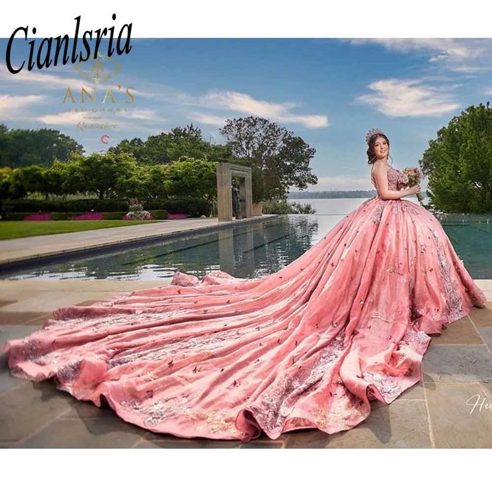 2023 abiti Quinceanera rosa Appliques Sweetheart Flowers abiti da ballo di laurea Tulle Elegent Princess 15 Ballkleider